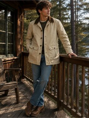 Vintage L.L. Bean Barn Coat Tan Canvas Chore Jacket Men’s Large New England Vibe